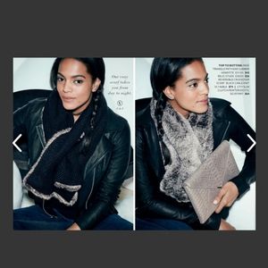 Stella Dot Reversible Crossover Scarf/Shawl - Black Cable Knit/Faux Fur